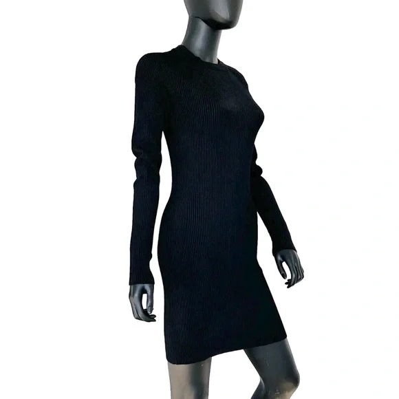 A.L.C. | Dresses | Alc Rib Knit Dress Bodycon Black Long Sleeve Size S Crow  Neck | Poshmark